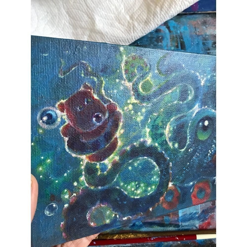 ORIGINAL painting octopus Gummy Bear Art Surrealism ocean fantasy artwork USA - Picture 2 of 5